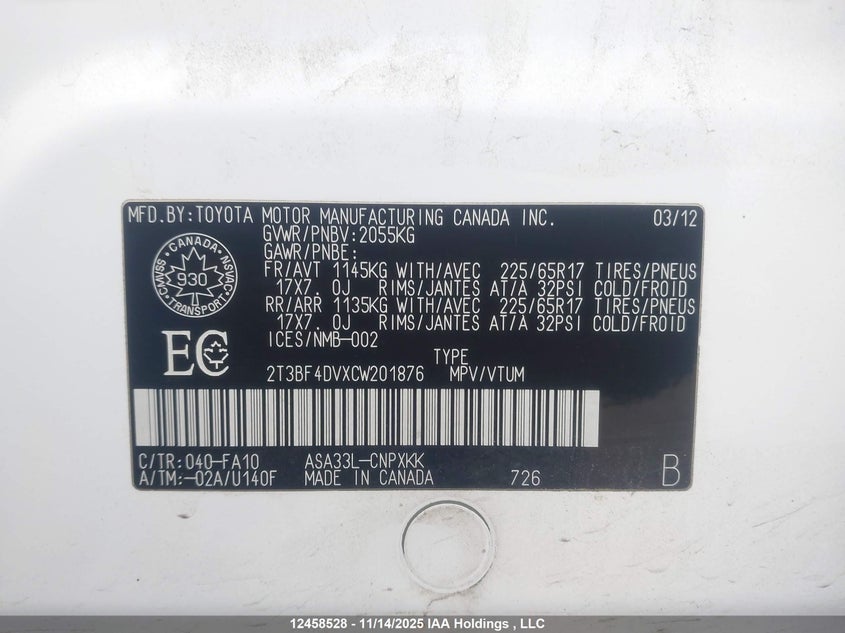 2T3BF4DVXCW201876 2012 TOYOTA RAV 4 photo no. 9