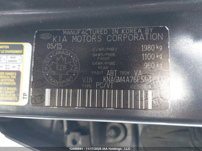 2015 Kia Optima Lx/Lx Winter Edition VIN: KNAGM4A76F5647372 Lot: 12458541
