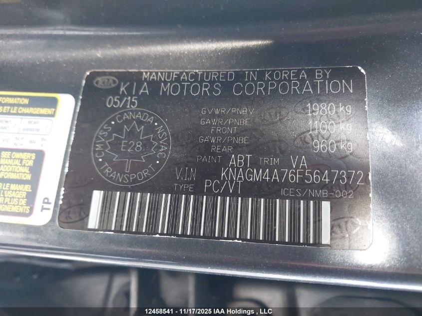2015 Kia Optima Lx/Lx Winter Edition VIN: KNAGM4A76F5647372 Lot: 12458541