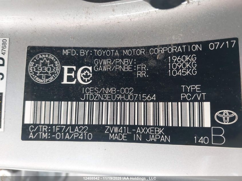 2017 Toyota Prius VIN: JTDZN3EU9HJ071564 Lot: 12458542