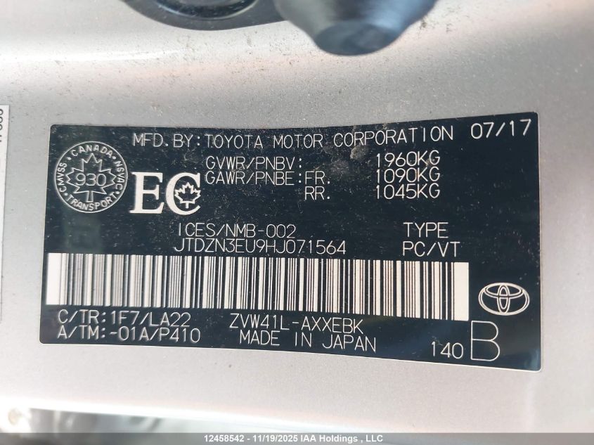 2017 Toyota Prius VIN: JTDZN3EU9HJ071564 Lot: 12458542