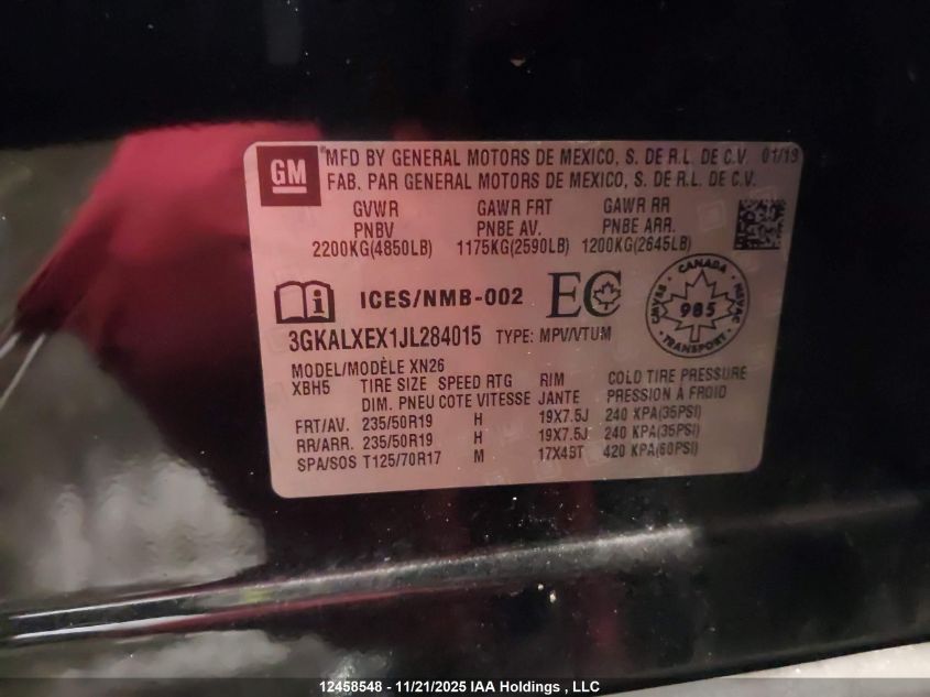 2018 GMC Terrain VIN: 3GKALXEX1JL284015 Lot: 12458548