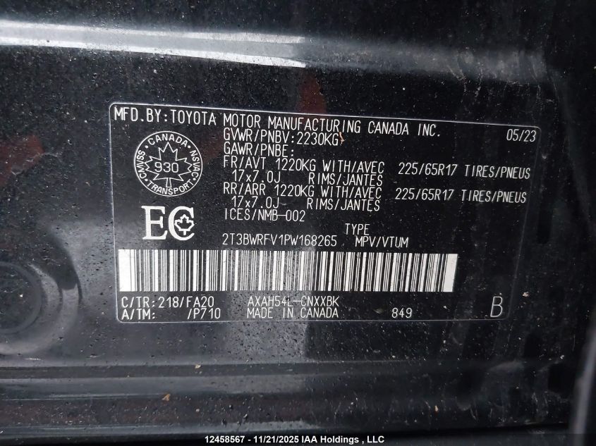 2023 Toyota Rav4 VIN: 2T3BWRFV1PW168265 Lot: 12458567