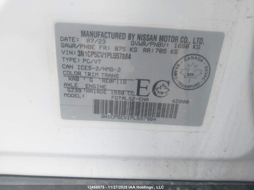 2023 Nissan Kicks VIN: 3N1CP5CV1PL557884 Lot: 12458575