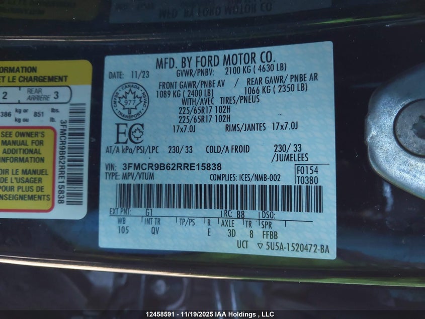 3FMCR9B62RRE15838 2024 FORD BRONCO SPORT photo no. 9