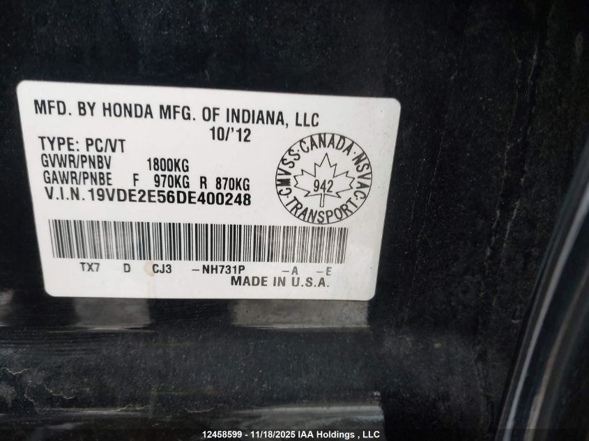 2013 Acura Ilx VIN: 19VDE2E56DE400248 Lot: 12458599