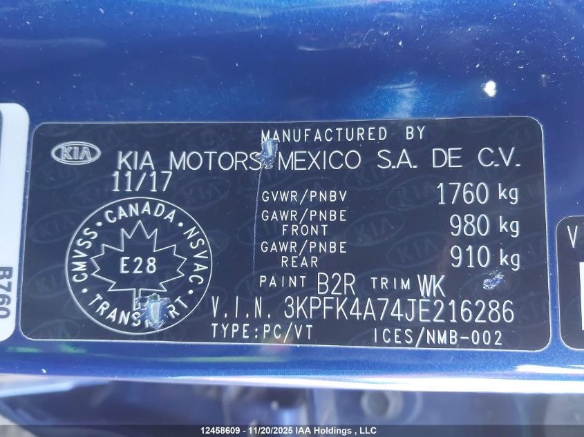 2018 Kia Forte Lx/Lx+ VIN: 3KPFK4A74JE216286 Lot: 12458609