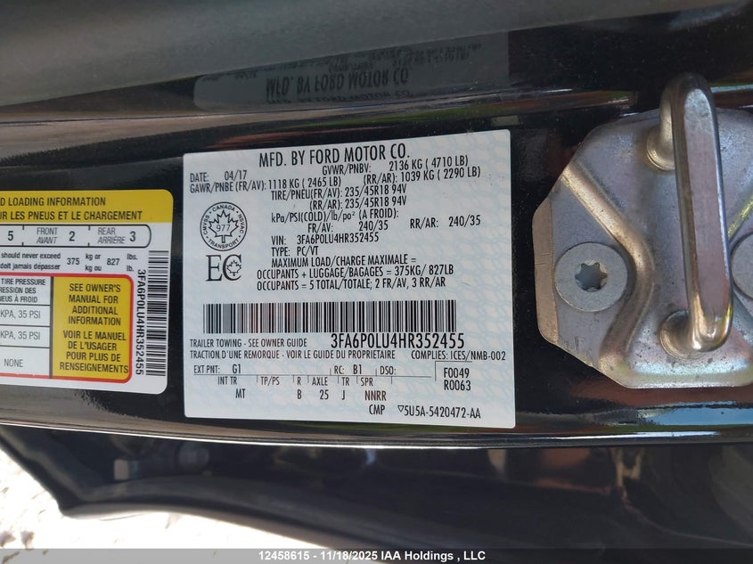 3FA6P0LU4HR352455 2017 FORD FUSION photo no. 9