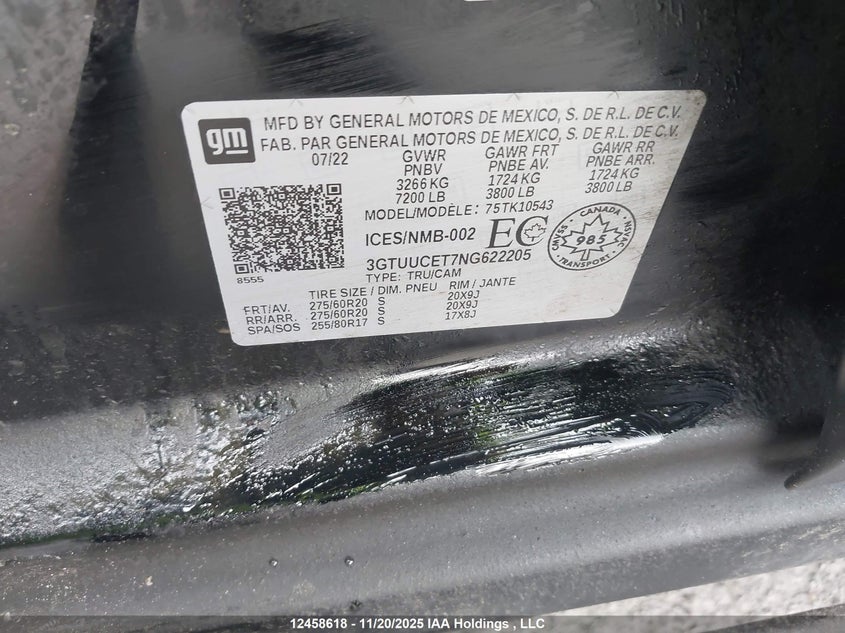 3GTUUCET7NG622205 2022 GMC SIERRA photo no. 9