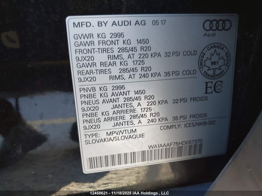 WA1AAAF75HD057370 2017 AUDI Q7 photo no. 9