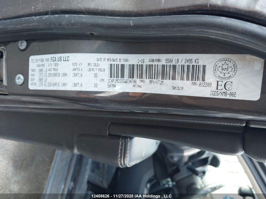 2016 Jeep Cherokee Limited VIN: 1C4PJMDS5GW234706 Lot: 12458626