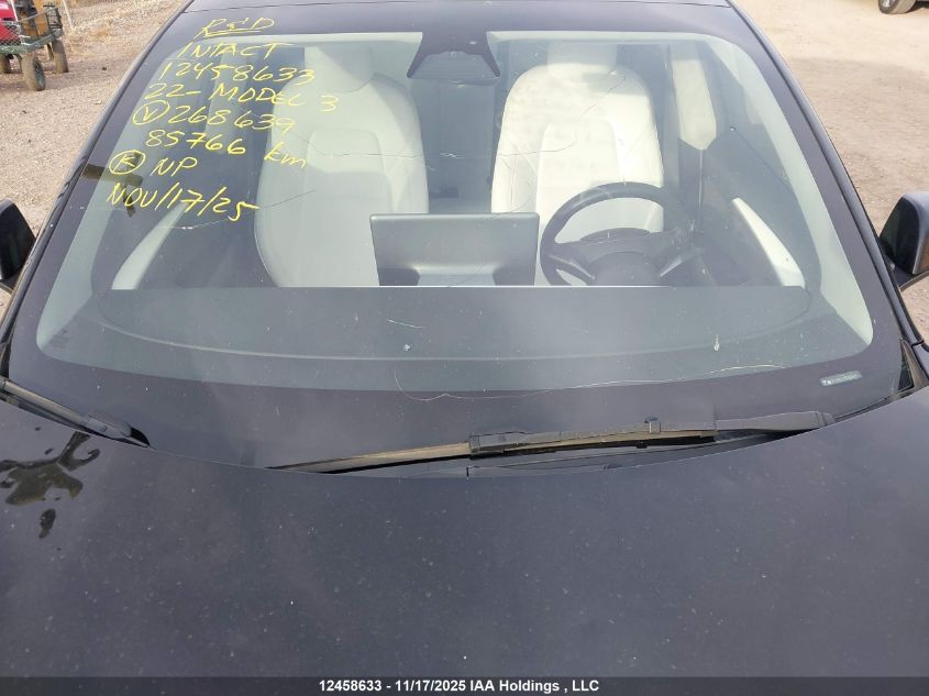 2022 Tesla Model 3 VIN: 5YJ3E1EC7NF268639 Lot: 12458633