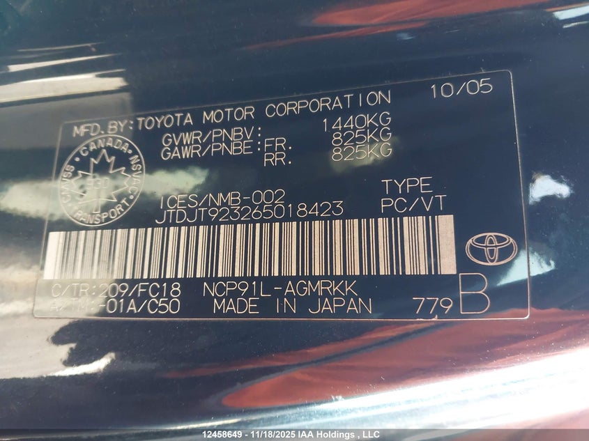 2006 Toyota Yaris VIN: JTDJT923265018423 Lot: 12458649