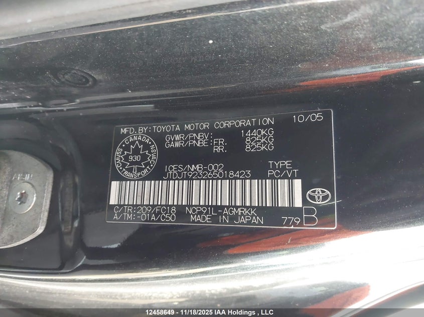 2006 Toyota Yaris VIN: JTDJT923265018423 Lot: 12458649