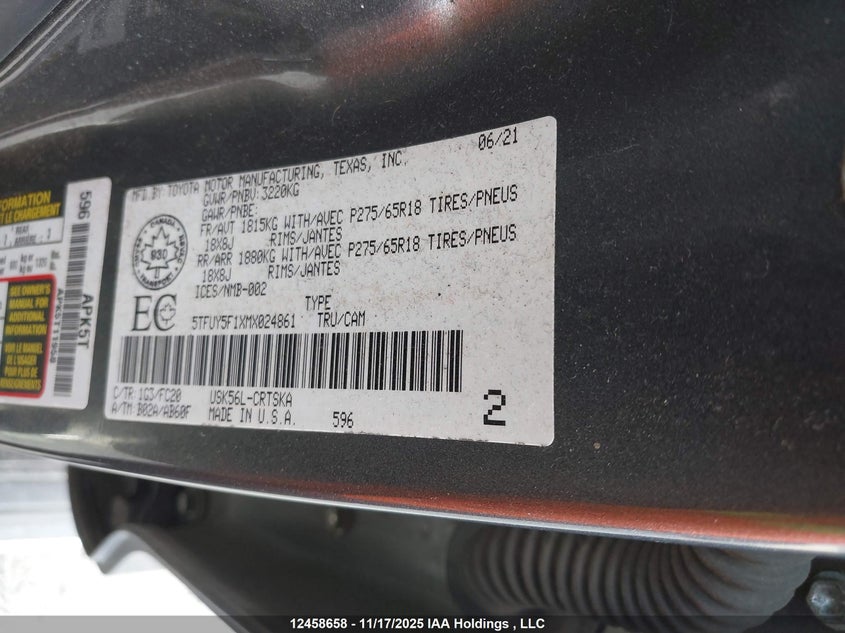 5TFUY5F1XMX024861 2021 TOYOTA TUNDRA photo no. 9