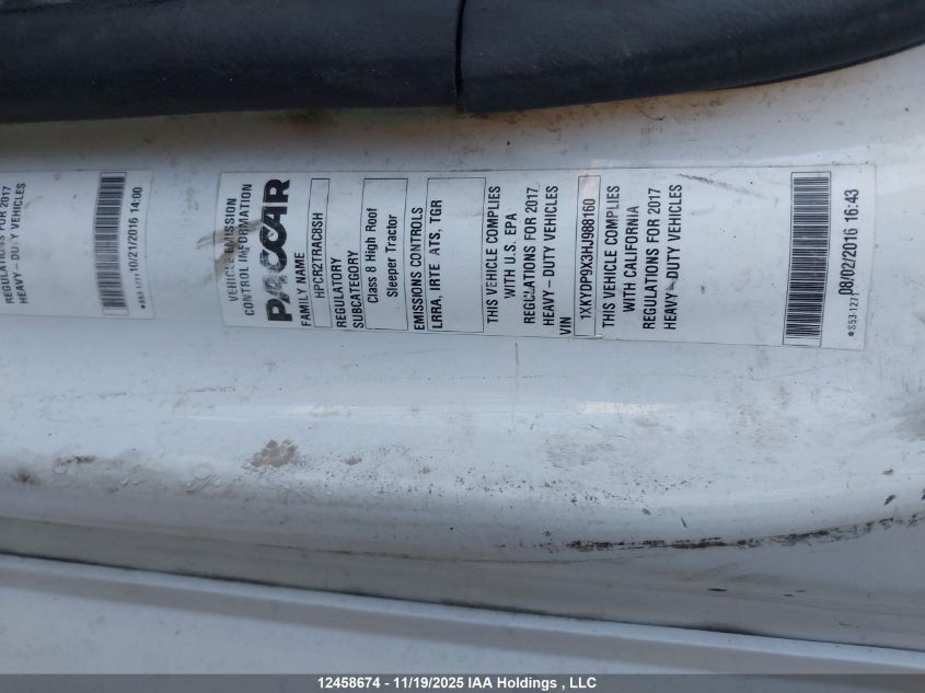 2017 Kenworth T680 VIN: 1XKYDP9X3HJ988160 Lot: 12458674
