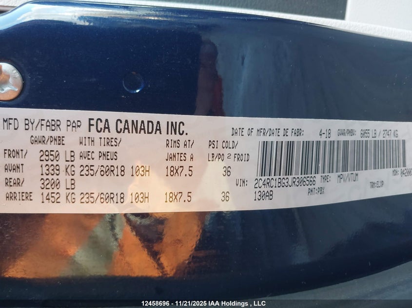 2C4RC1BG3JR306566 2018 CHRYSLER PACIFICA photo no. 9