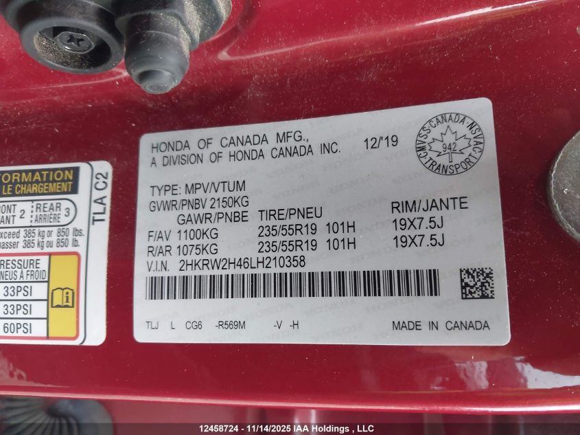 2020 Honda Cr-V Sport VIN: 2HKRW2H46LH210358 Lot: 12458724