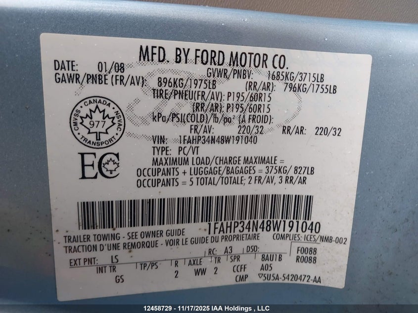 1FAHP34N48W191040 2008 FORD FOCUS photo no. 9