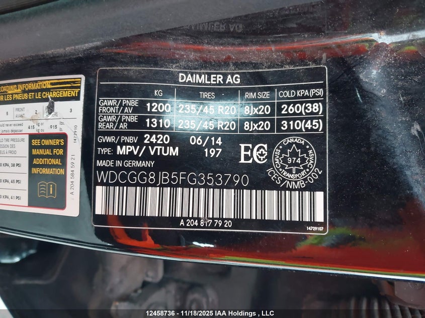 WDCGG8JB5FG353790 2015 MERCEDES-BENZ GLK-KLASSE photo no. 9