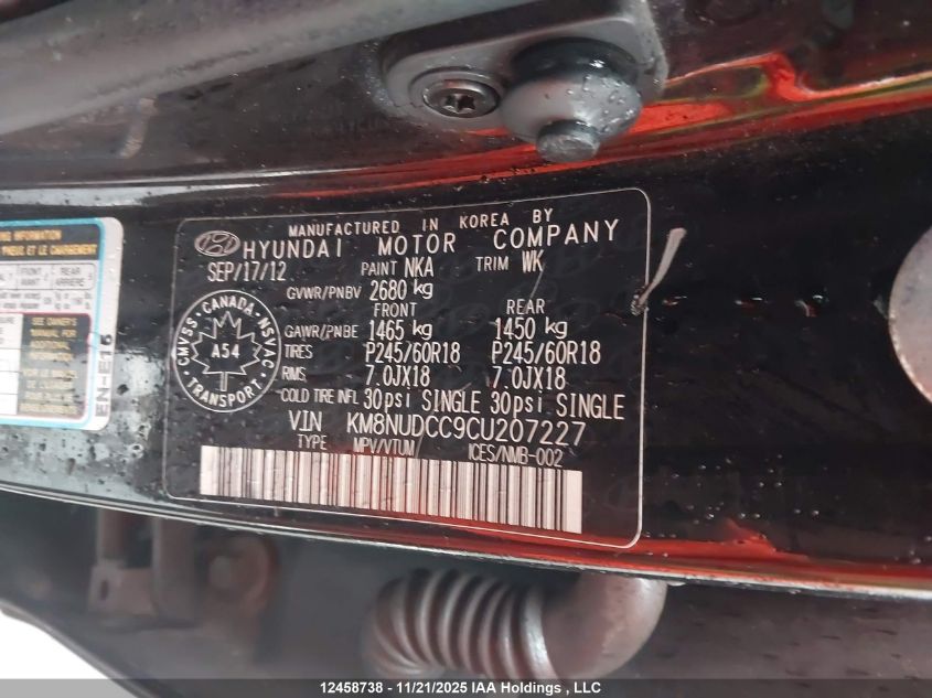 2012 Hyundai Veracruz Gls/Limited VIN: KM8NUDCC9CU207227 Lot: 12458738