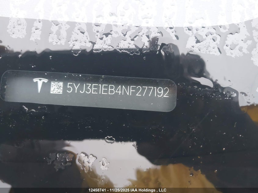2022 Tesla Model 3 VIN: 5YJ3E1EB4NF277192 Lot: 12458741