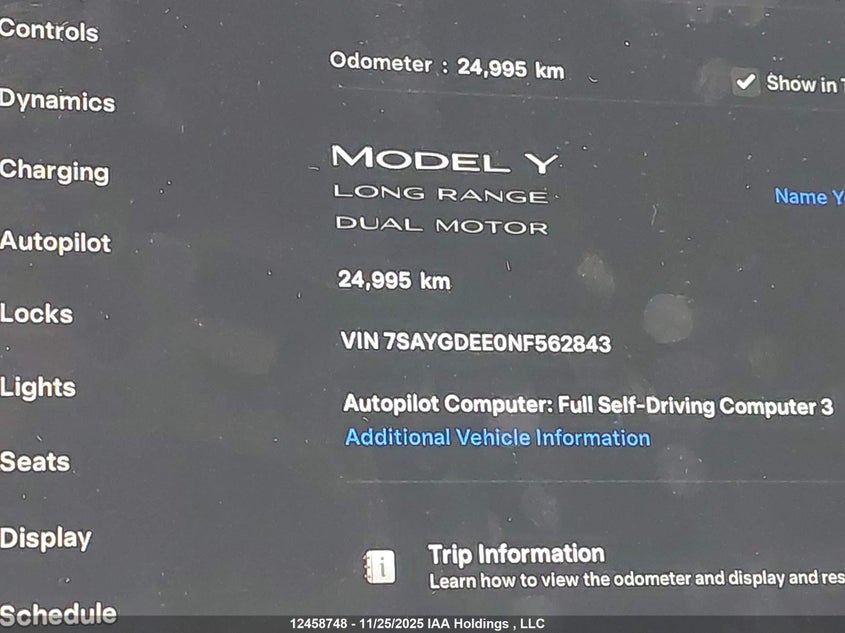 7SAYGDEE0NF562843 2022 TESLA MODEL Y photo no. 15