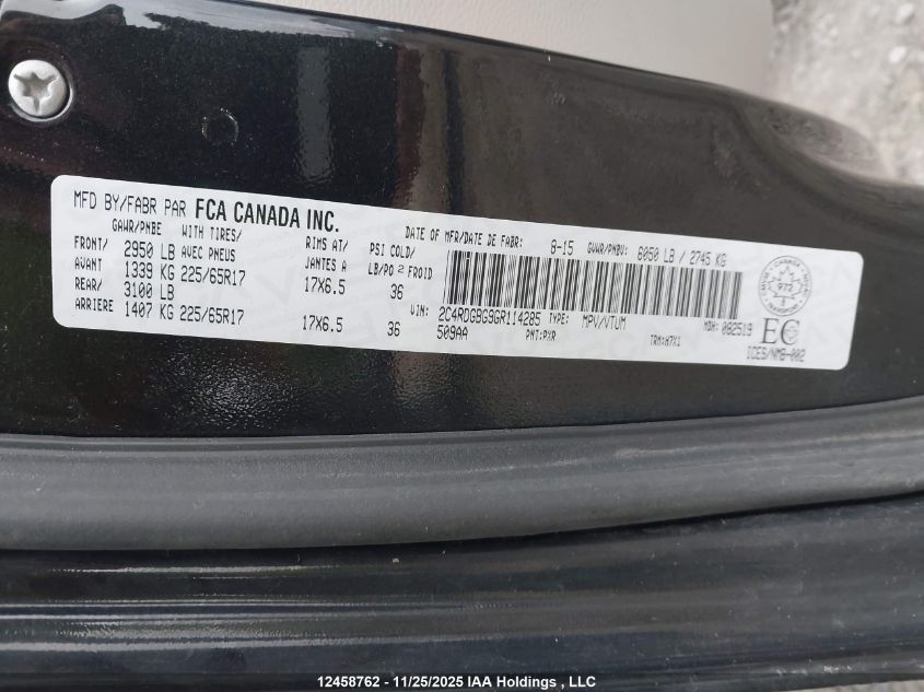 2016 Dodge Grand Caravan Se/Sxt VIN: 2C4RDGBG9GR114285 Lot: 12458762