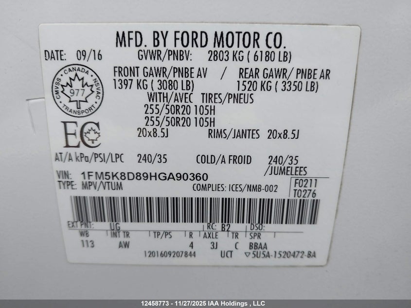 2017 Ford Explorer Xlt VIN: 1FM5K8D89HGA90360 Lot: 12458773