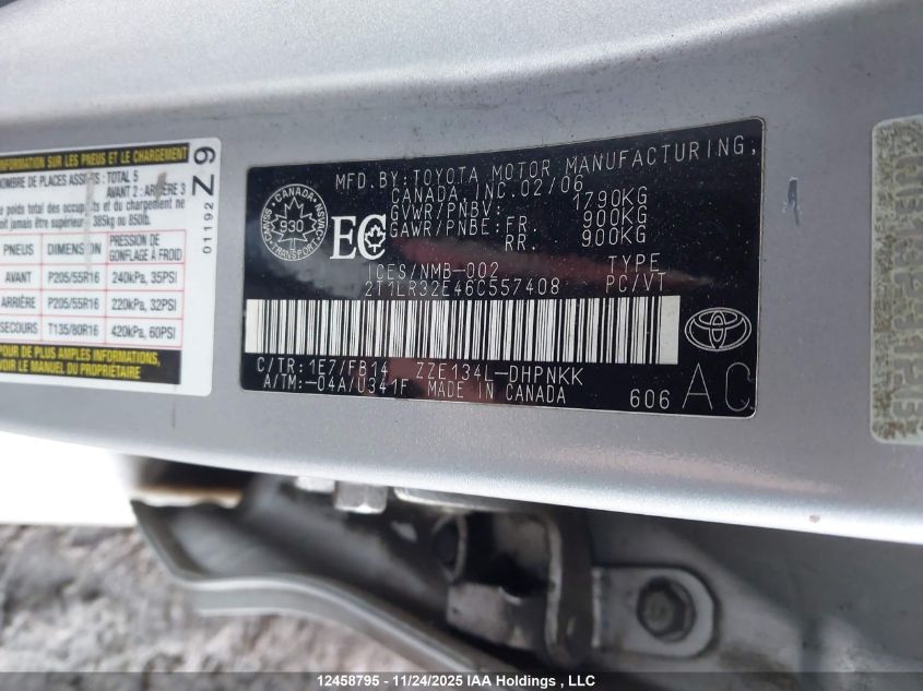 2006 Toyota Corolla Matrix Xr VIN: 2T1LR32E46C557408 Lot: 12458795