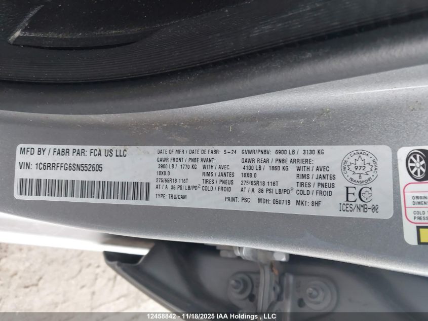 2025 Ram 1500 Big Horn/Lone Star VIN: 1C6RRFFG6SN552605 Lot: 12458842