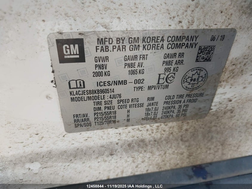 2019 Buick Encore Preferred VIN: KL4CJESB8KB960514 Lot: 12458844