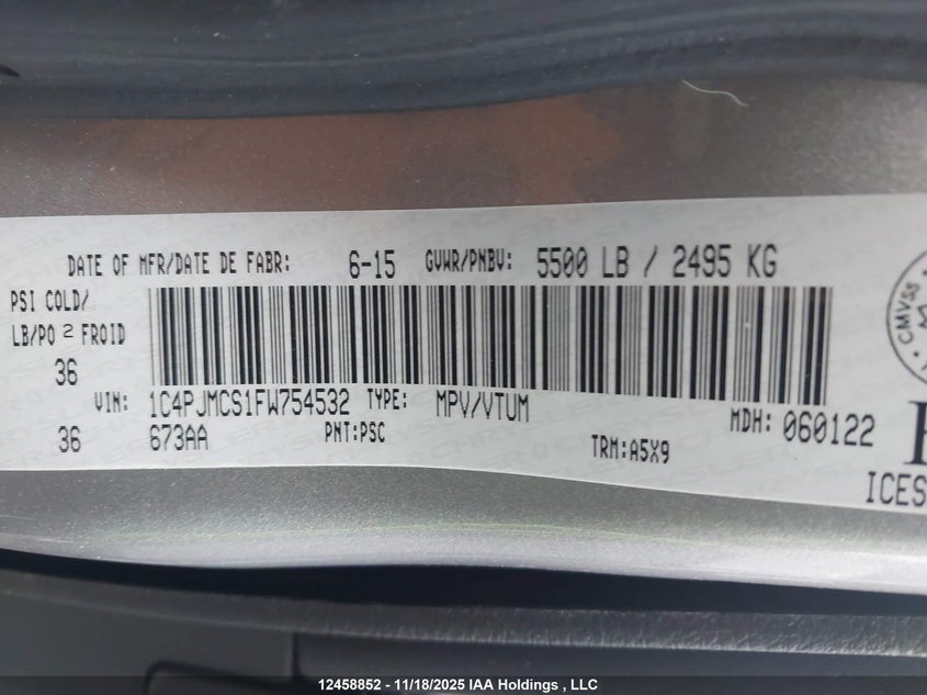 2015 Jeep Cherokee Latitude VIN: 1C4PJMCS1FW754532 Lot: 12458852