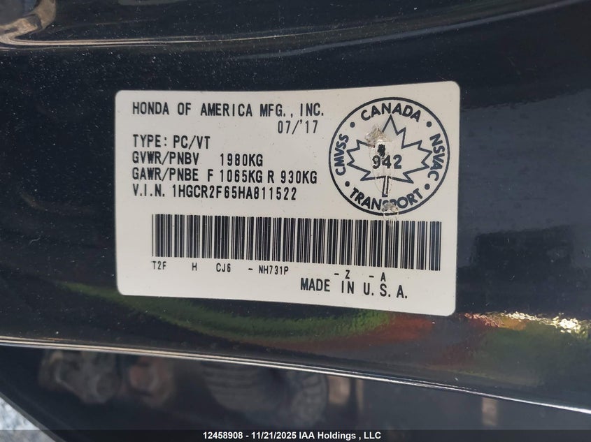 1HGCR2F65HA811522 2017 HONDA ACCORD photo no. 9