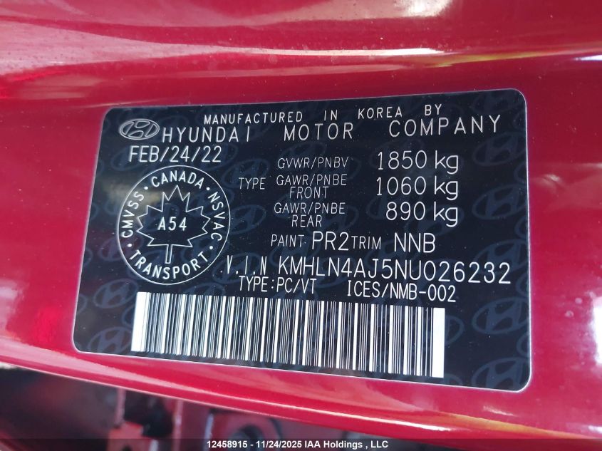 2022 Hyundai Elantra Hybrid Ultimate VIN: KMHLN4AJ5NU026232 Lot: 12458915