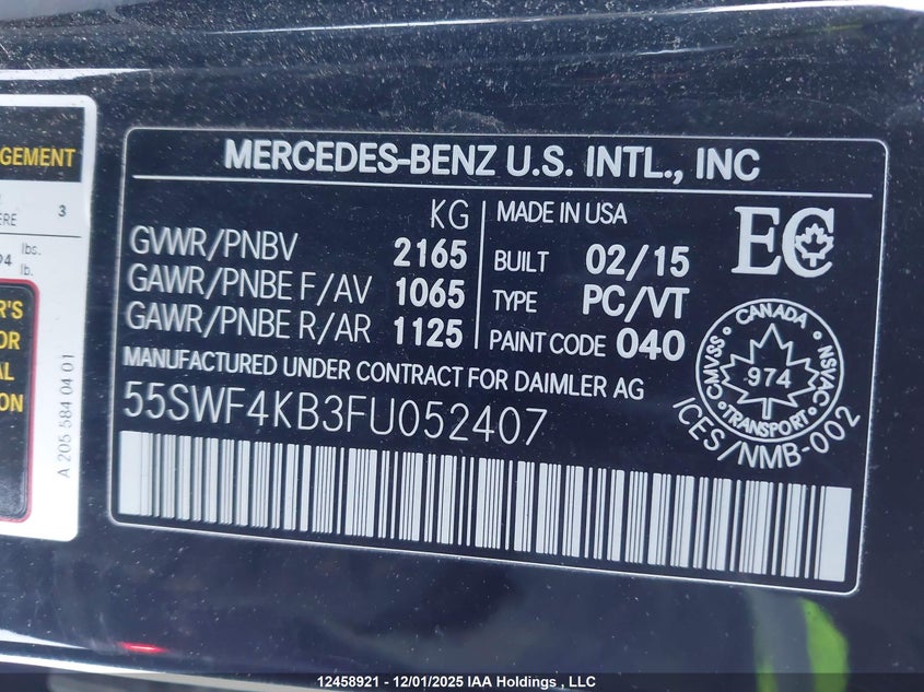 55SWF4KB3FU052407 2015 MERCEDES-BENZ C-KLASSE photo no. 9