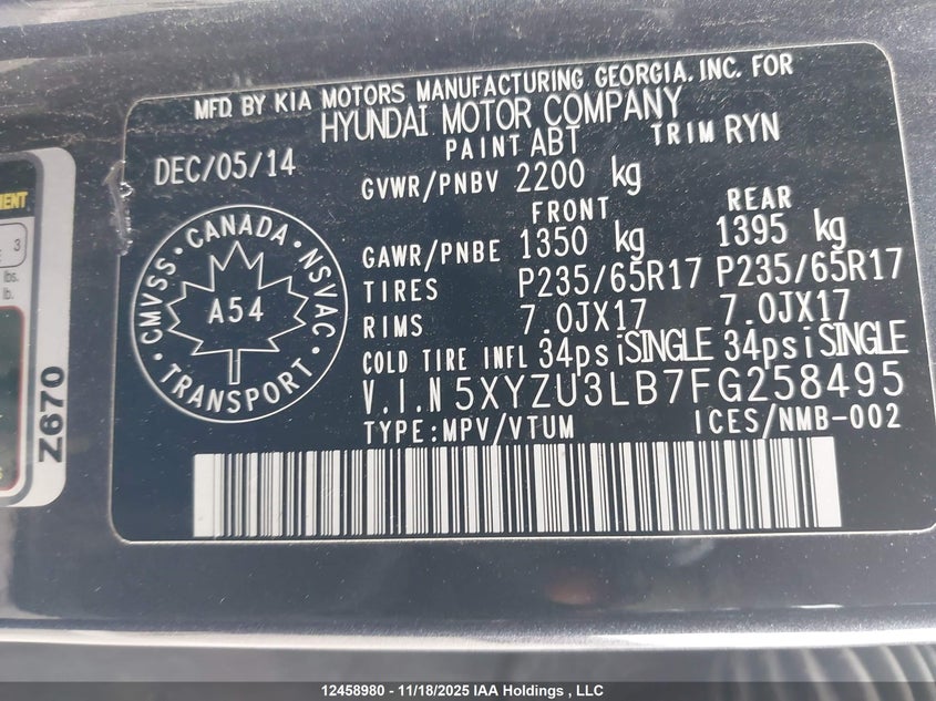 5XYZU3LB7FG258495 2015 HYUNDAI SANTA FE photo no. 9