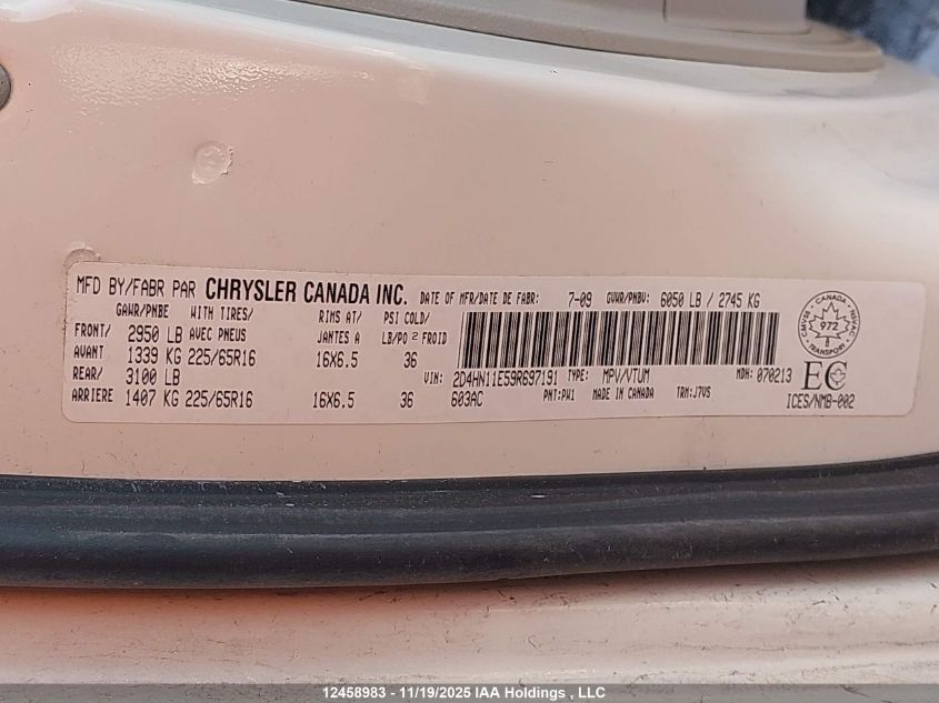 2009 Dodge Grand Caravan VIN: 2D4HN11E59R697191 Lot: 12458983