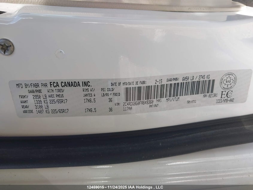 2C4RDGBG0FR649360 2015 DODGE CARAVAN photo no. 9
