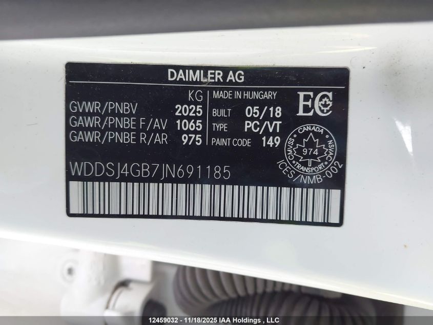 2018 Mercedes-Benz Cla 250 4Matic VIN: WDDSJ4GB7JN691185 Lot: 12459032