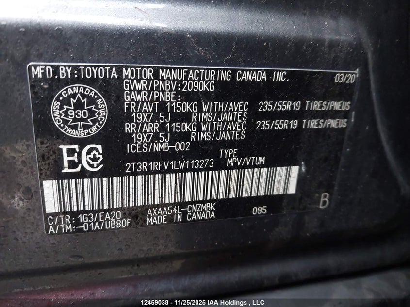 2T3R1RFV1LW113273 2020 TOYOTA RAV 4 photo no. 9
