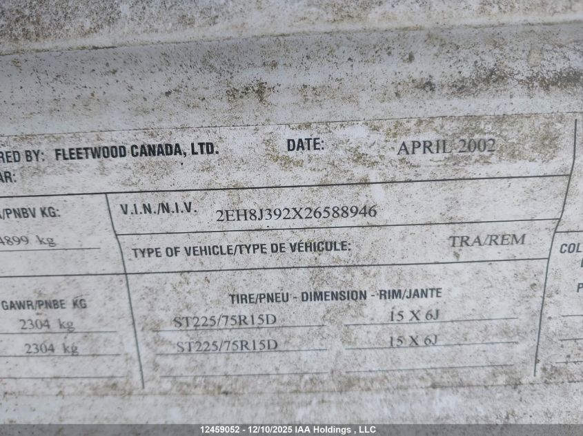 2002 Caravan Motorhome VIN: 2EH8J392X26588946 Lot: 12459052