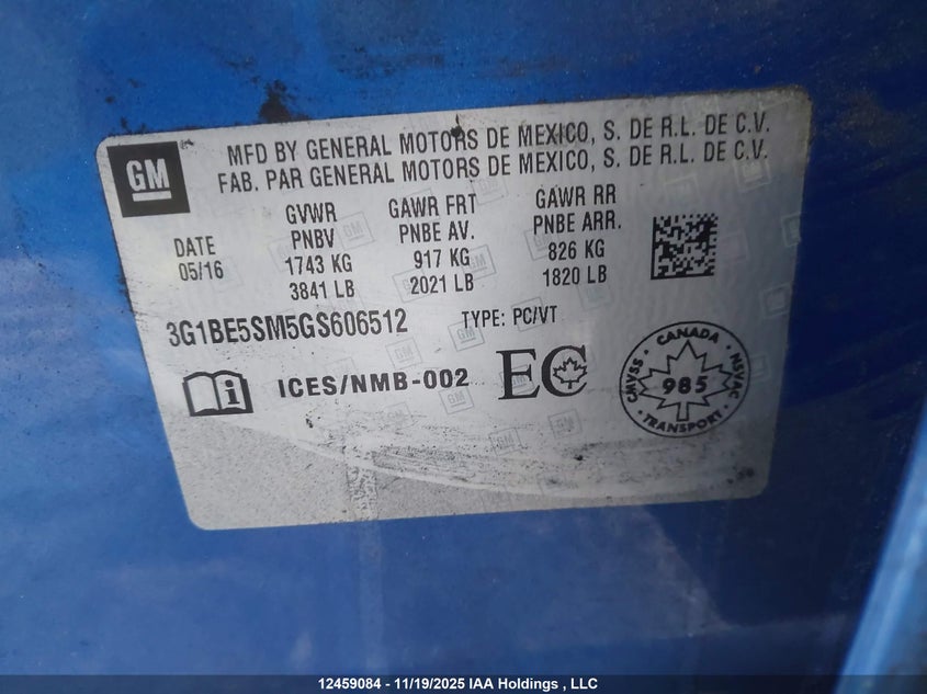 3G1BE5SM5GS606512 2016 CHEVROLET CRUZE photo no. 9