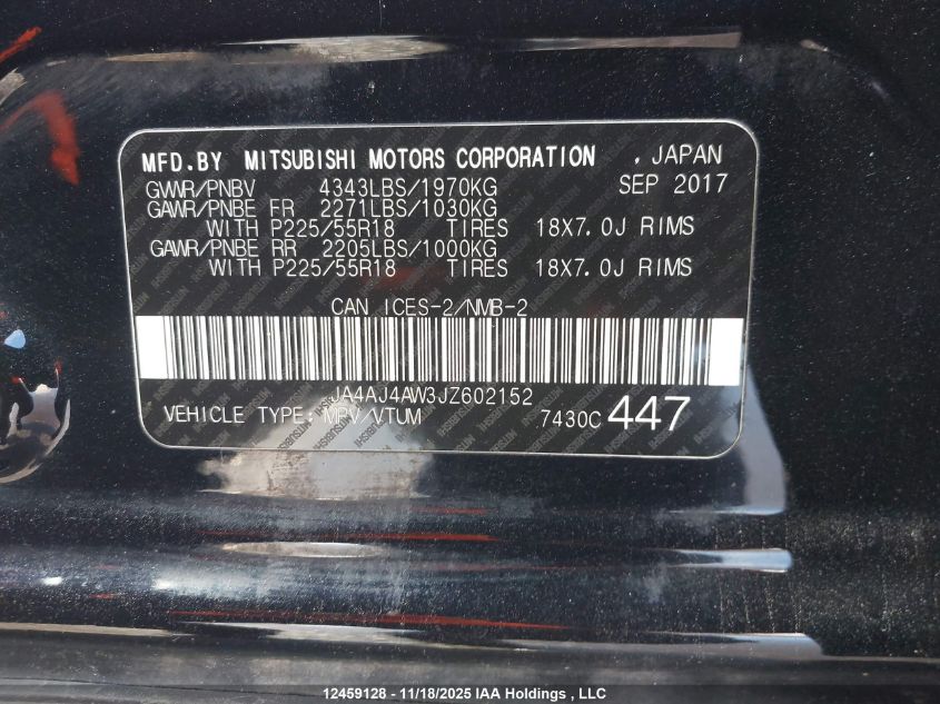 2018 Mitsubishi Rvr Se Limited/Gt VIN: JA4AJ4AW3JZ602152 Lot: 12459128