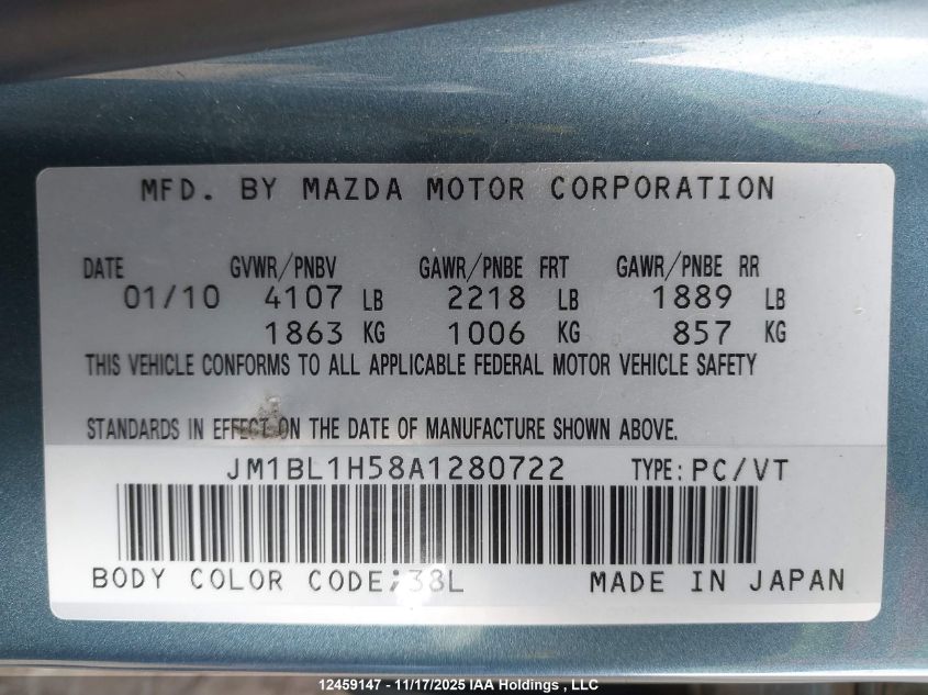 2010 Mazda Mazda3 Gs/Gt VIN: JM1BL1H58A1280722 Lot: 12459147