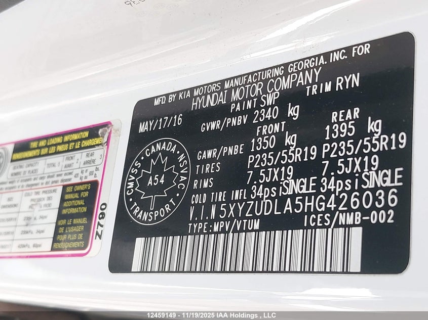 2017 Hyundai Santa Fe Sport 2.0T Limited VIN: 5XYZUDLA5HG426036 Lot: 12459149