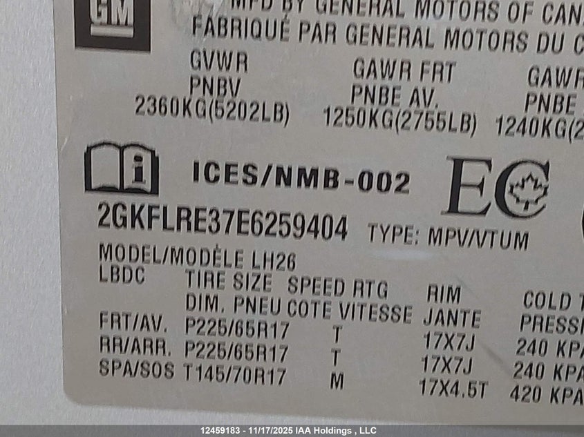 2014 GMC Terrain Sle-2 VIN: 2GKFLRE37E6259404 Lot: 12459183