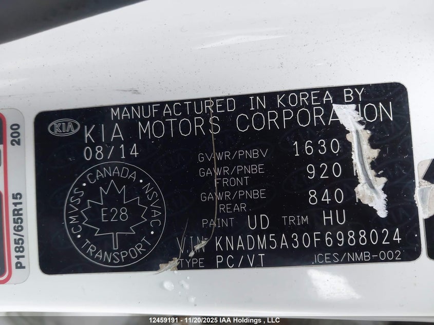 2015 Kia Rio Lx VIN: KNADM5A30F6988024 Lot: 12459191