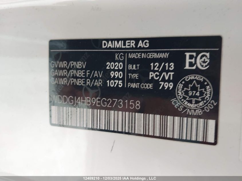 2014 Mercedes-Benz C 250 VIN: WDDGJ4HB9EG273158 Lot: 12459210