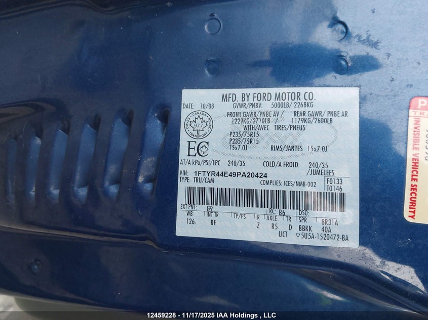 2009 Ford Ranger Super Cab VIN: 1FTYR44E49PA20424 Lot: 12459228